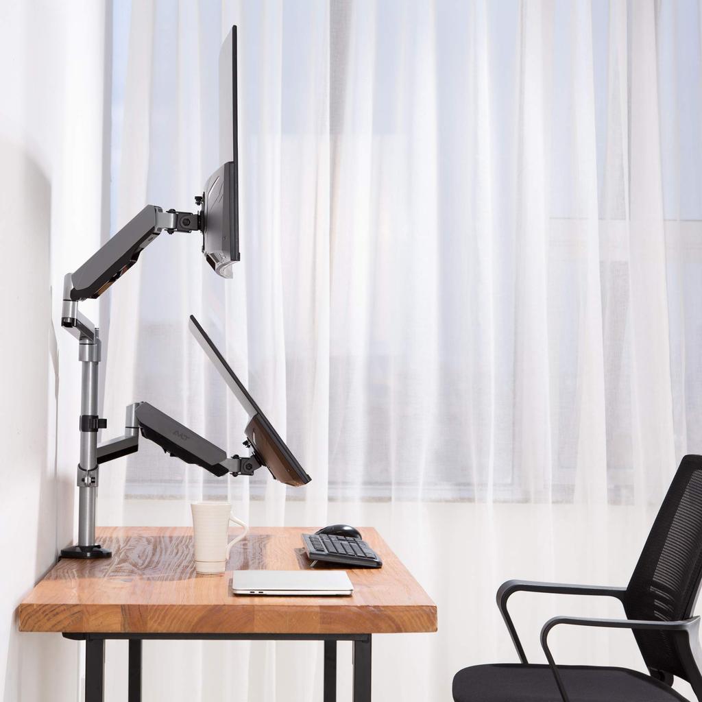 AVLT Monitor Arm Dual Supports Adjustment Gas Spring Type Display Arm Grommet Type Clamp Type VESA Stand Support Curved Display 2-Screen Up/Down