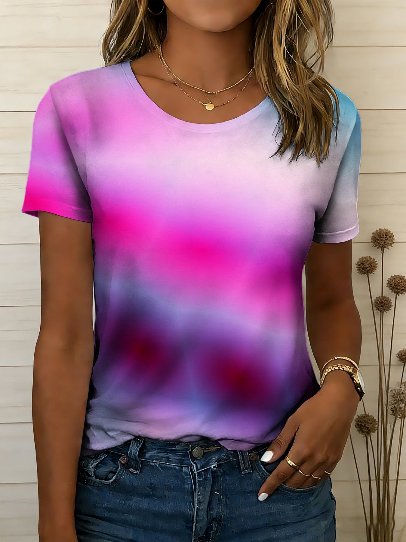 

Gradient color vignetting women s T-shirt 3D digital printing T-shirt four seasons casual wear 5XL