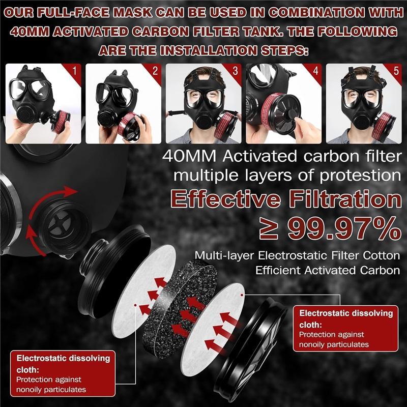 Gas Masks Survival Nuclear and Chemical - Reusable Full Face Respirator Gas Mask with Activated Carbon Filter