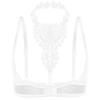 Sutiã de renda floral transparente feminino com aro e design halter, lingerie com seios nus para ocasiões especiais