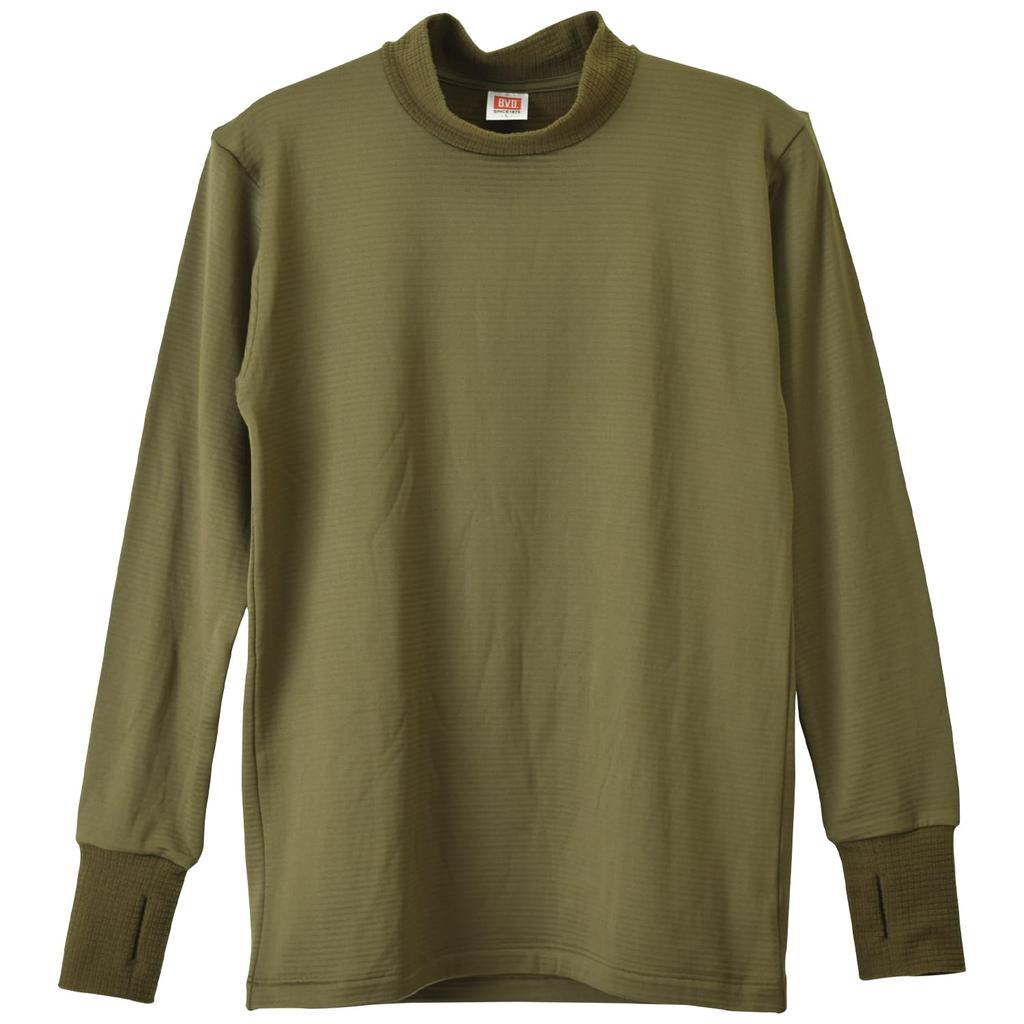 BVD Instant Warm with Fleece Soft Khaki GRID-TEC Undershirt, High-Neck Long-Sleeve T-Shirt Lining, Thumbholes, Warm, Moisture-Wicking, Stretch,