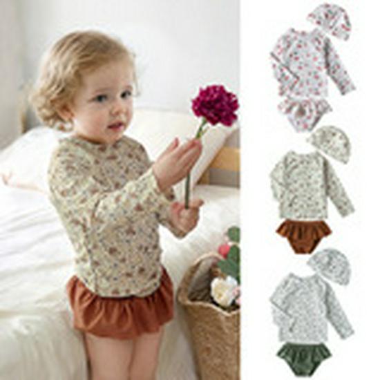 Kids' Floral One-Piece Swimsuit with Zipper and Swim Cap - Boys and Girls' Modest Design