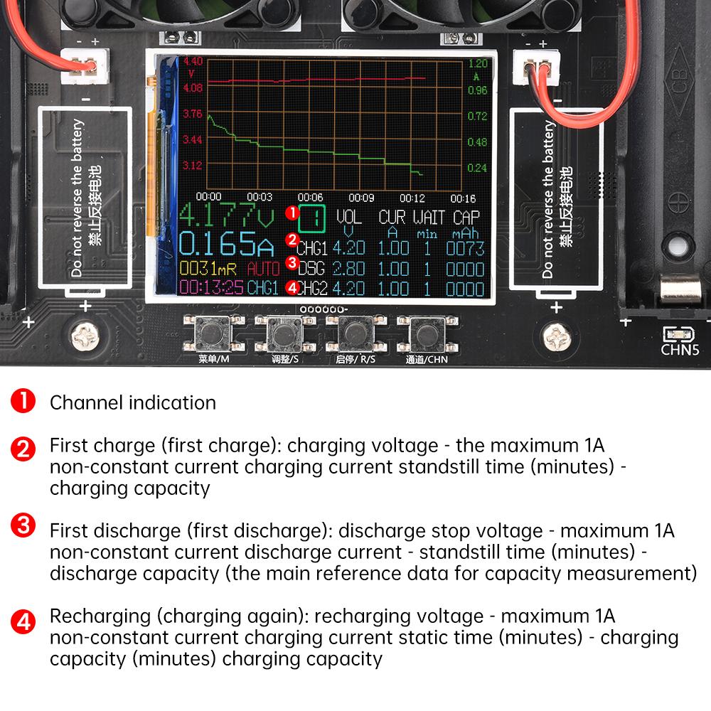 8-Kanal 18650 Akku Kapazität Innenwiderstand Tester DC 5V 10A Automatisches Lade- und Entlademodul 2,4 Zoll Bildschirm