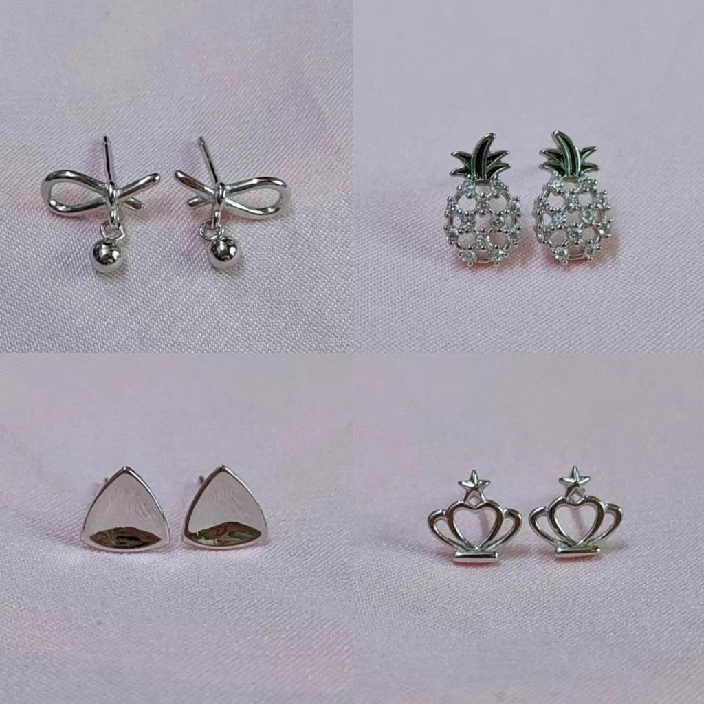 S925 Sterling Silver Heart, Flower, and Bowknot Stud Earrings - Light Luxury, Non-Fading Jewelry for Women.