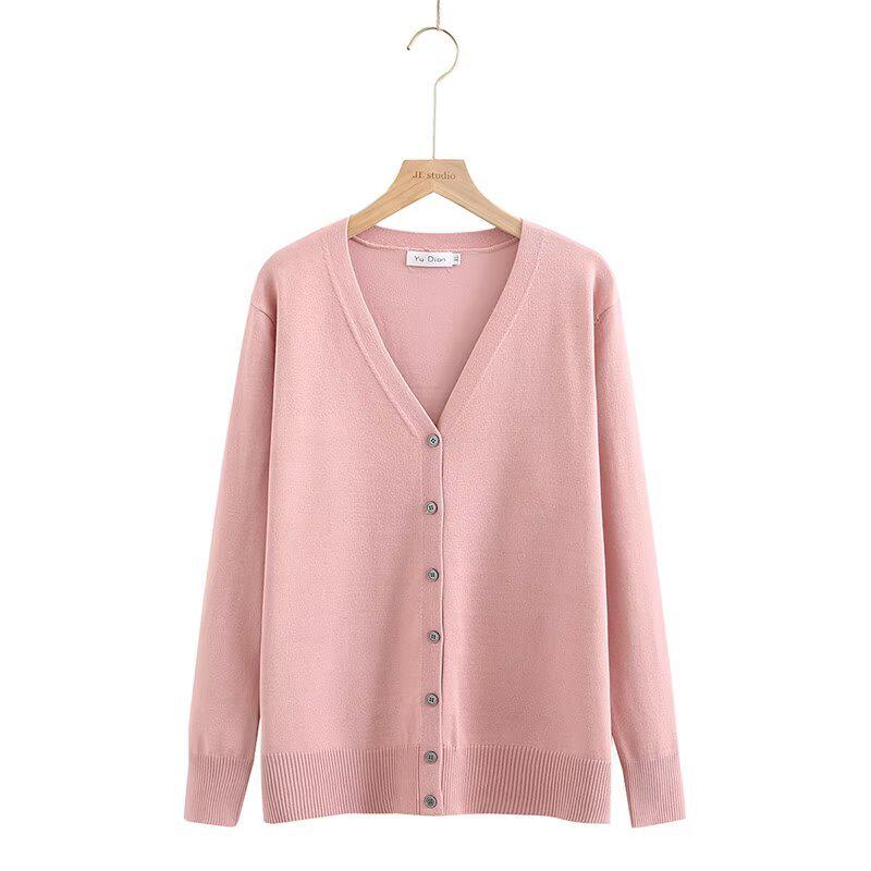 2024 Autumn Plus Size V-Neck Knit Cardigan Long Sleeve Versatile Sweater for Women
