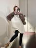 Women's Loose Mid-Length Raglan Thermal T-Shirt with Contrasting Colors