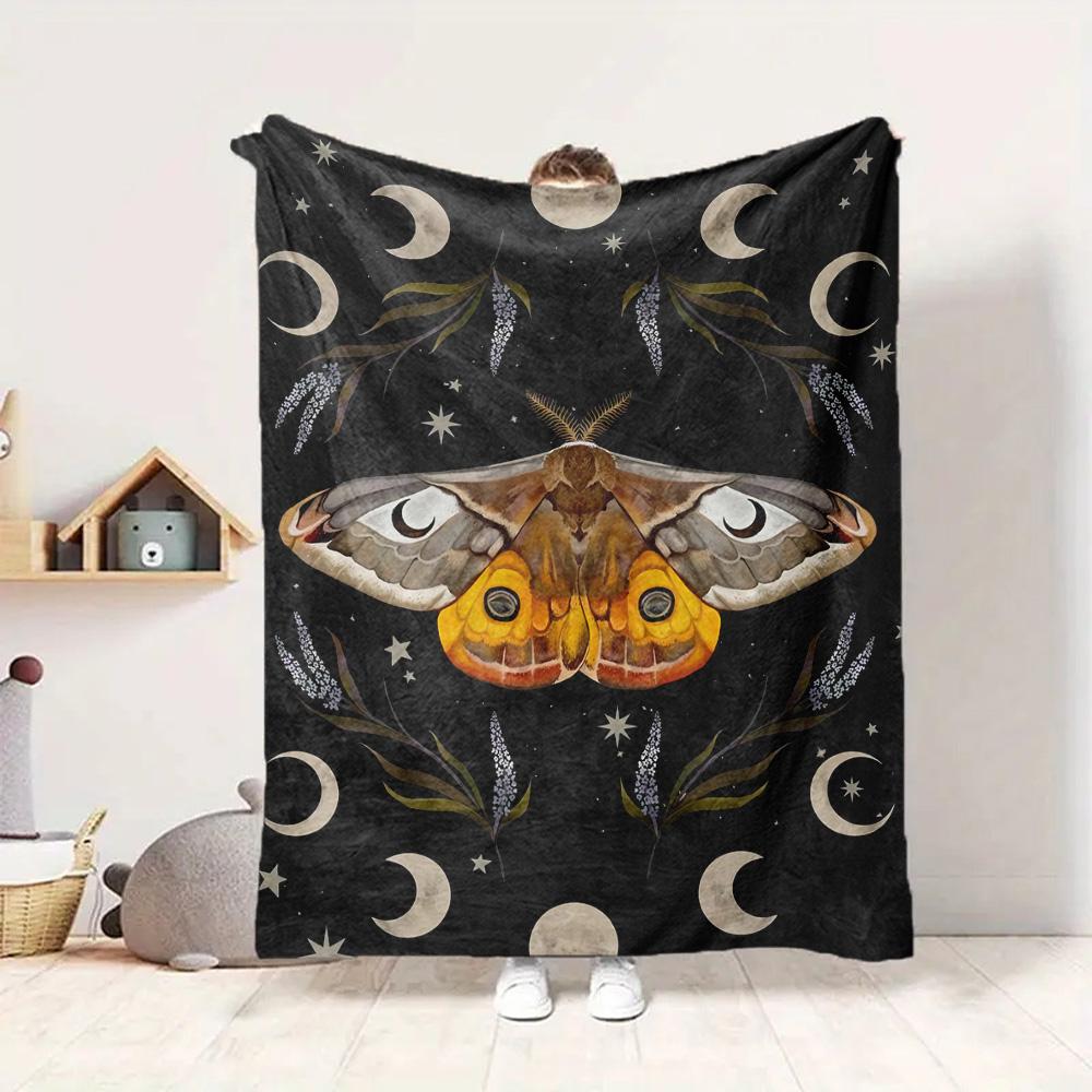 Moonlit Moth Flannel Blanket Throw Blanket Soft Warm Sofa Bed Camping Car home Decor Unique Christmas Gift C930189