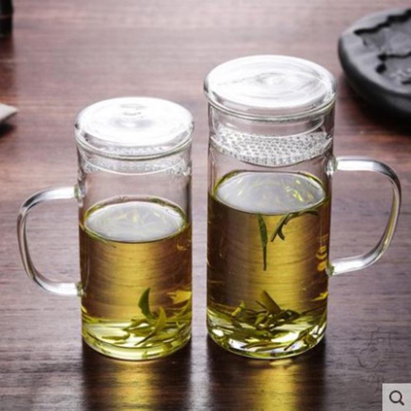 Crescent Moon Glass Tea Cup with Handle, Large Capacity, Heat Resistant, Built-in Filter for Tea Separation