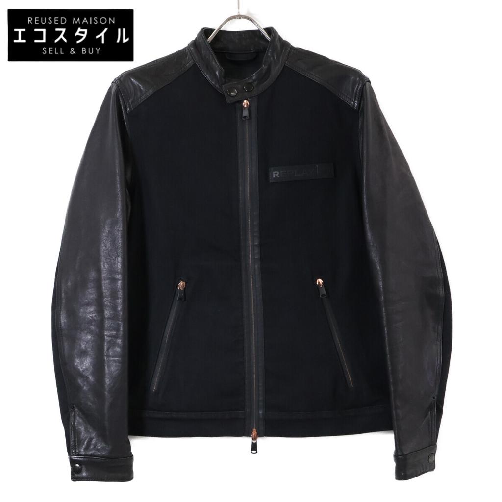 Replay NJ800L.000.263 Leather/Denim Single Riders Jacket Jacket M blackUsed