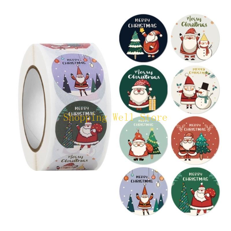 KX4B 500pcs/roll Merry Christmas Stickers Round Adhesive Christmas Theme Seal Labels