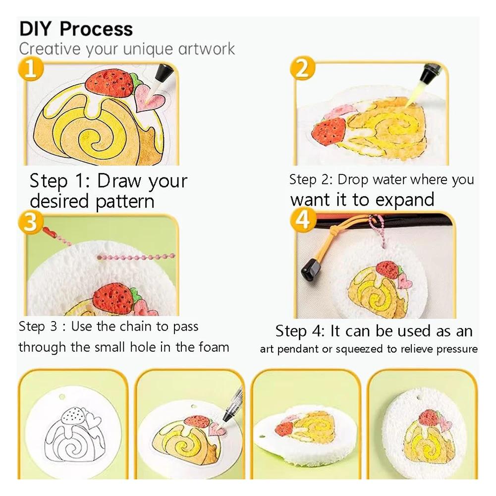 Magic Puffy Paint Art 3D Drawing Magic Canvas Sponge with 10 Foam Paint Paper and 12 Markers and 3 Soft Tip Water Storage Brush