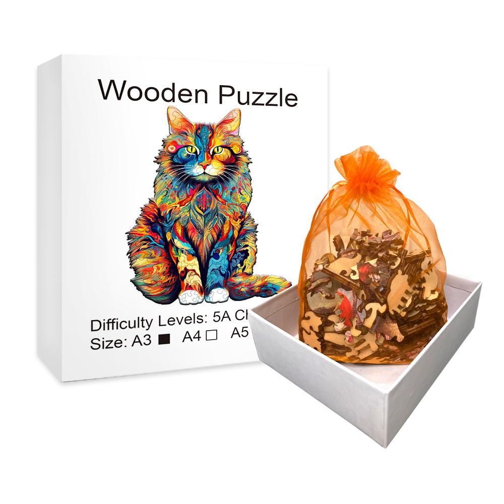 Interesting Colorful Cat - Wooden Puzzle - Challenge Your Brain - Perfect For Birthdays And Holidays - Colorfulchristmas Gifts