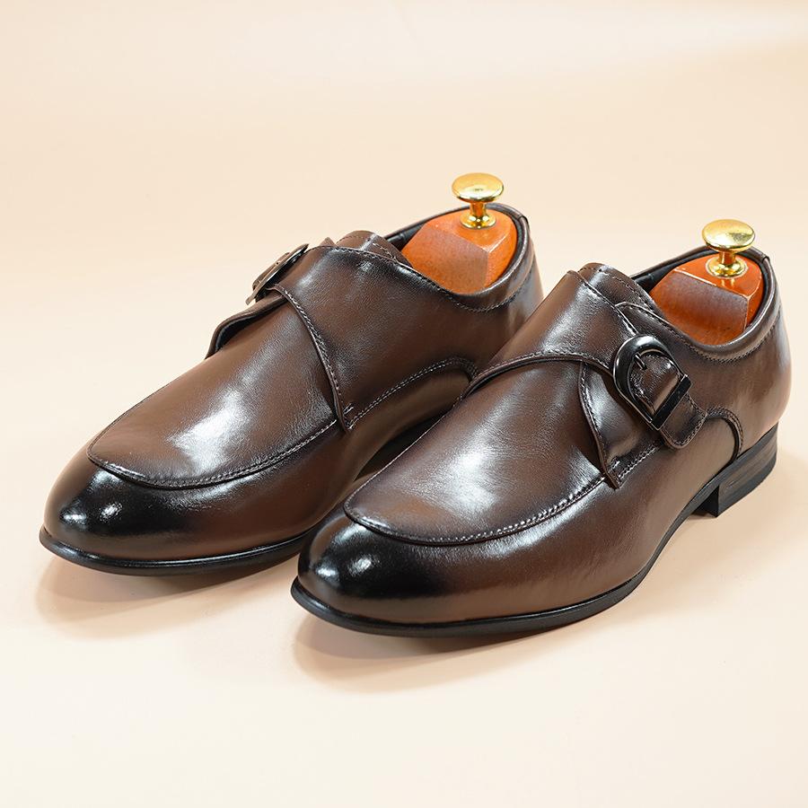 

2025 new leather shoes men s business dress casual shoes crocodile pattern men s British fashion Korean shoes 44 коричневый