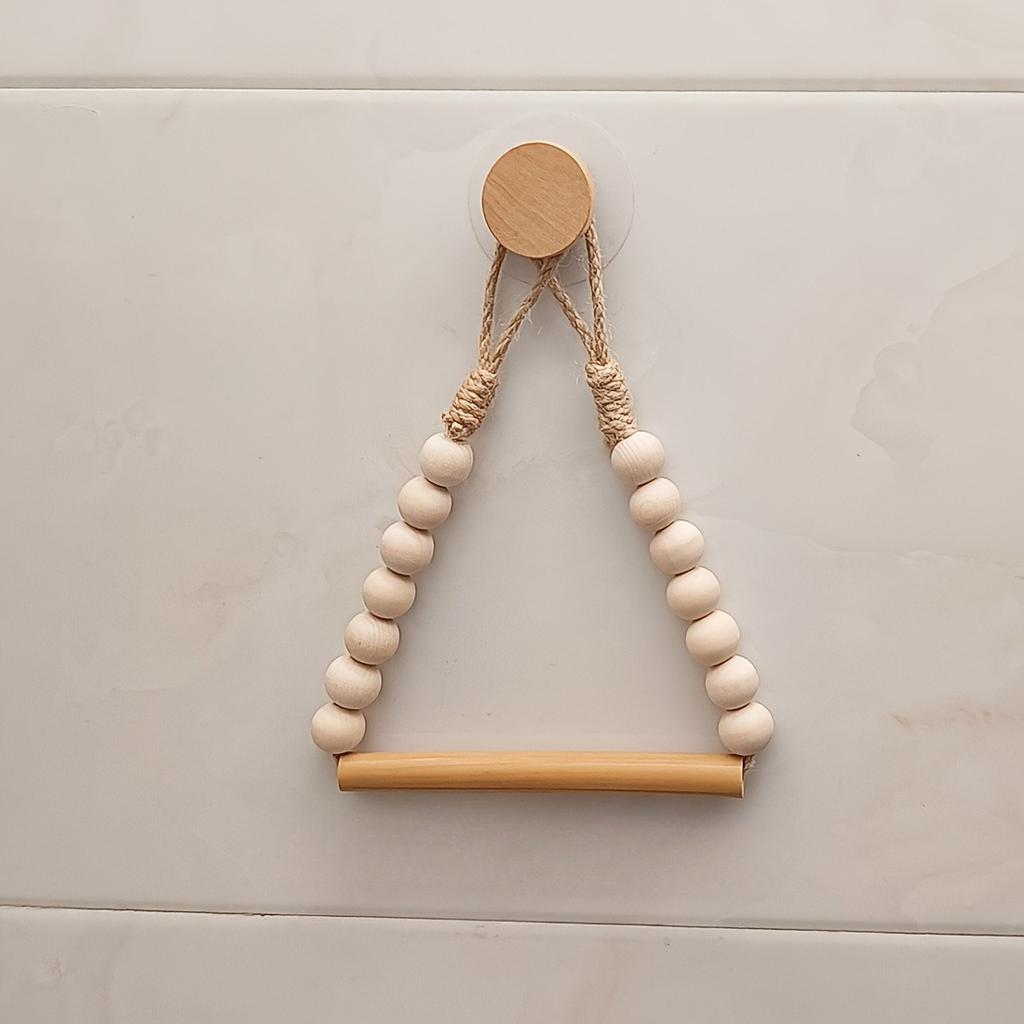 1PC Non-punching Roll Paper Storage Rack Rural Wind Hemp Rope Wooden Ball Combined with Paste Installation, Toilet Paper Holder, Bathroom Accessories
