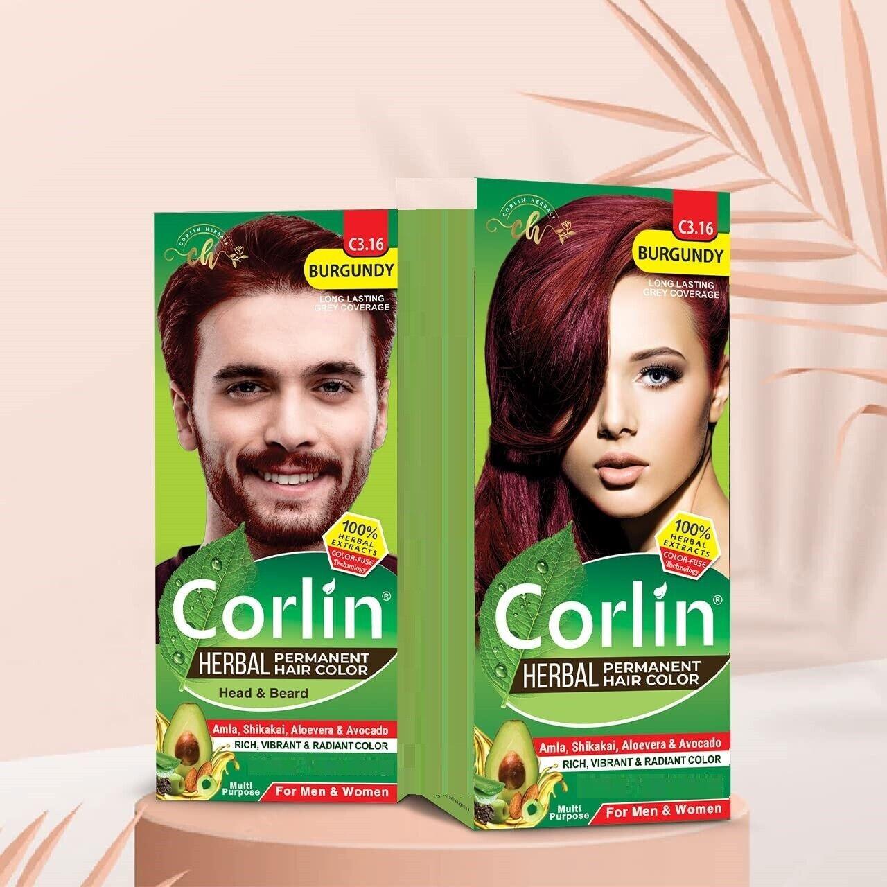 Corlin Herbal Permanent Hair Color Cream For Women & Men gD591 ZZ694 бордовый
