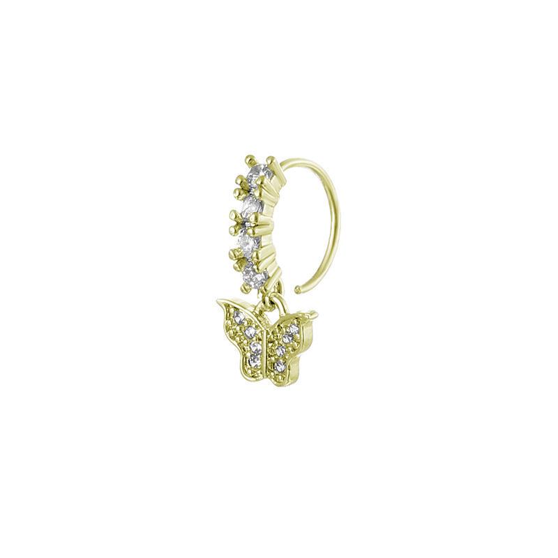 Cross & Butterfly Zirconia Nose Ring Stud Set, Adjustable Piercing Jewelry