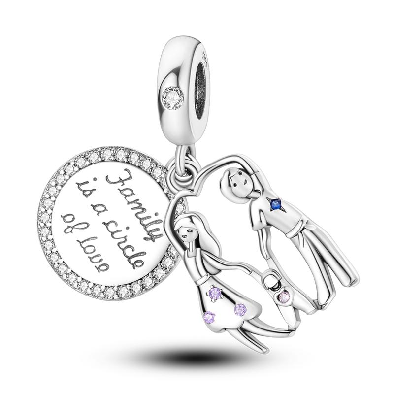 Original 925 Silber Mädchen Charms Perle Herz Liebe Familien Charm Perlen Anhänger Passt Armband Damen Schmuck Geschenke