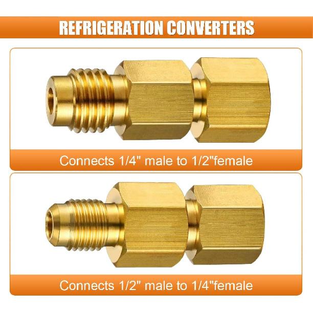 R134A Brass Refrigerant Tank Adapters (4PCS) | 1/4 SAE Male to 1/2 ACME Female Flare Adapter, R134A R12 Vacuum Pump Adapter Fitting, Universal for