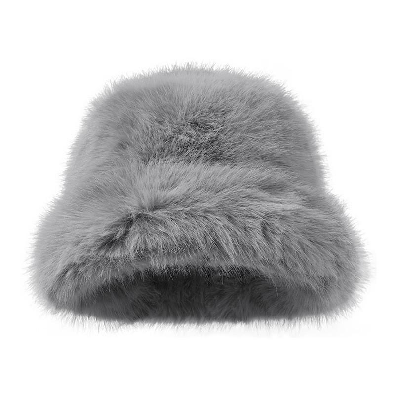 Womens Faux Fox Fur Winter Warm Hat With Wide Brim Ear Protection Solid Color Plush Cap In Multiple Shades