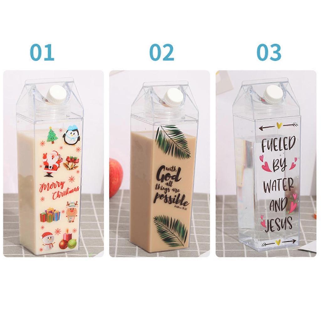 Milk Carton Water Bottle Clear Square Milk Bottles Plastic Leak Proof Cup 1000ml, Reusable Transparent Milk Cardboard Water Bottle