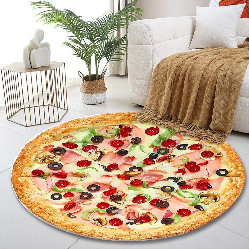 Colorful Pizza Pattern Rug Design Print round rug, living room, bedroom, playroom carpet, non slip floor mat, gift