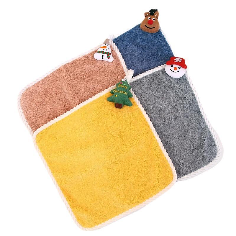 Soft and Cute Santa Claus Warp-Knitted Coral Fleece Hand Towel for Kitchen
