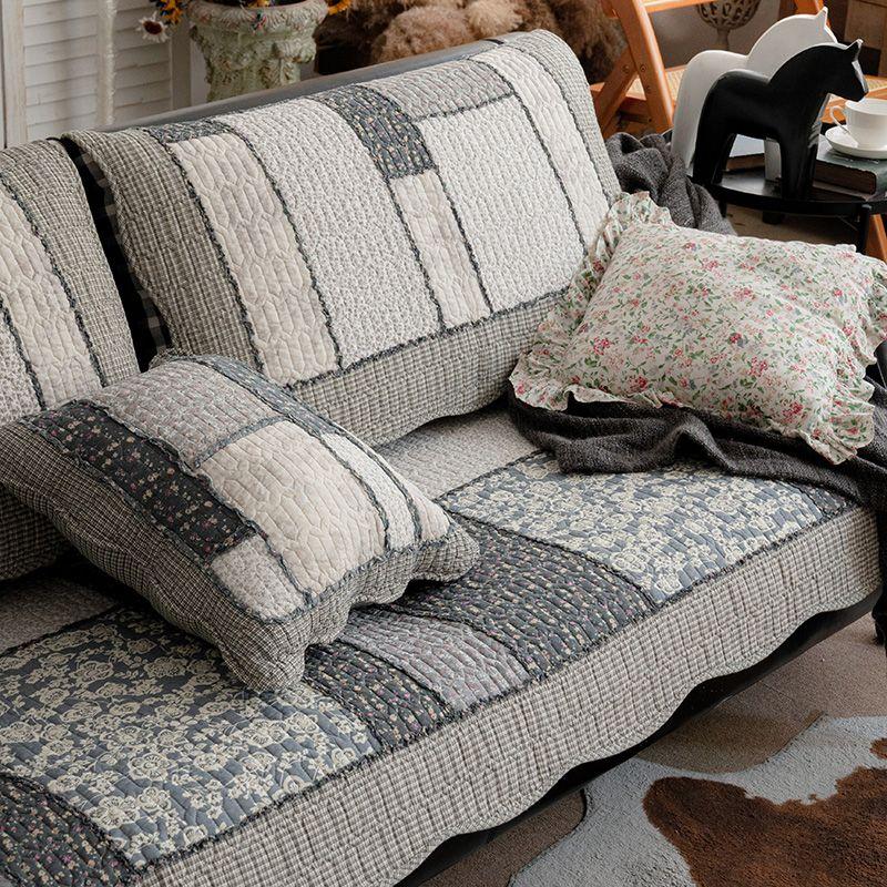 

Classical Blue Cotton Quilting Sofa Cushion Fabric Cushion Four Seasons Universal Non-Slip Leather Sofa Towel Mediterranean Three Grey 50*50cm pillow case