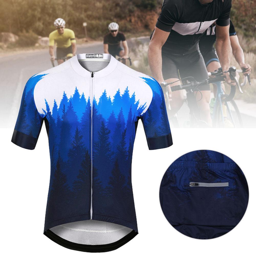 Man Male Tree Grain Blue Summer Outdoor Short Sleeve Bicycle Cycling Wear ClothesTree Grain Blue Short Sleeve XXXL