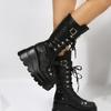 Muffin platform boots autumn and winter new rivet slope heel platform boots women's large size knight boots