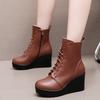 6cm 8cm Kleine Große Größe 33-43 Vintage Weiche Lederstiefel Damen Plateau Schuhe Herbst 2025 Hohe Absätze Keile Kurze Stiefeletten