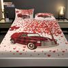 3pcs Happy Valentine's Day Red Love Tree Car Printed Chipless Bed Sheet Set Multi Size Bedroom Cover Decoration
