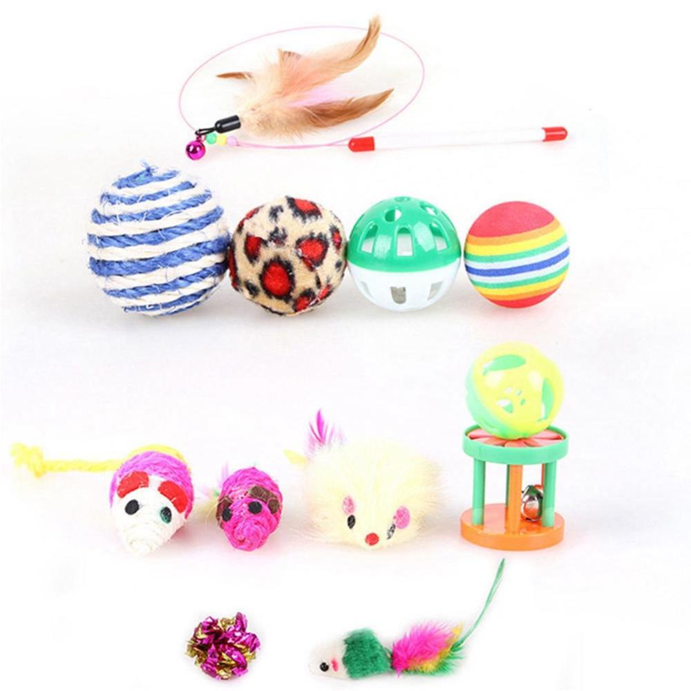 12/21PCS Playing Bulk Toy Pet Kitten Stick Mouse Collapsible Tunnel Feather Balls Cat Toys Set