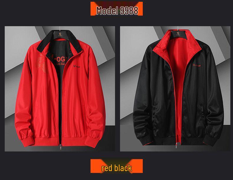 Herren Wende Windbreaker Jacke mit Stehkragen – Frühling/Herbst, Lockerer Schnitt, Große Größen.