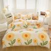 Kawaii Cartoon Dinosaur Duvet Cover Twin Queen Botanical Floral Bedding Set Pink Strawberry Comforter Cover with 2 Pillow Sham