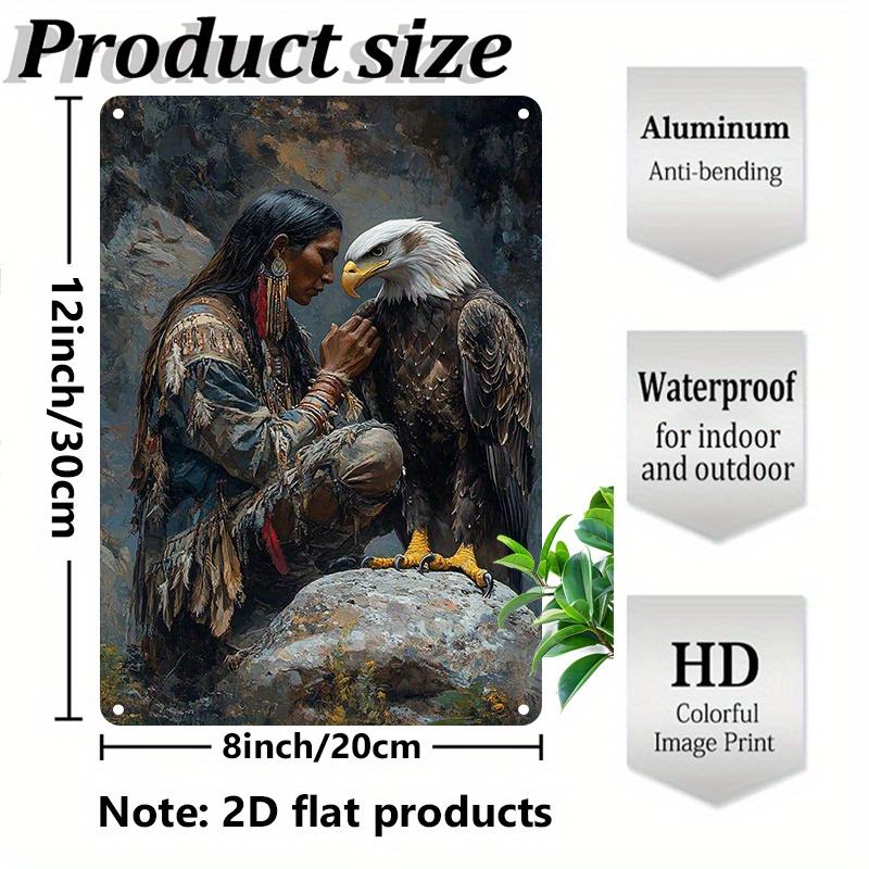 Native American & Bald Eagle 8x12" Aluminum Sign - Perfect for Living Room, Garden, or Outdoor Decor, Perfect for Room Decor