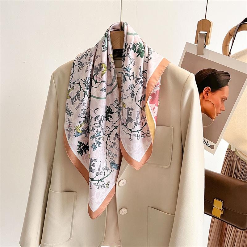 Luxury Brand Square Scarf Design Double Side Shawl Wrap 70cm Print Twill Silk Women Hijab Female Foulard Headband Bandana