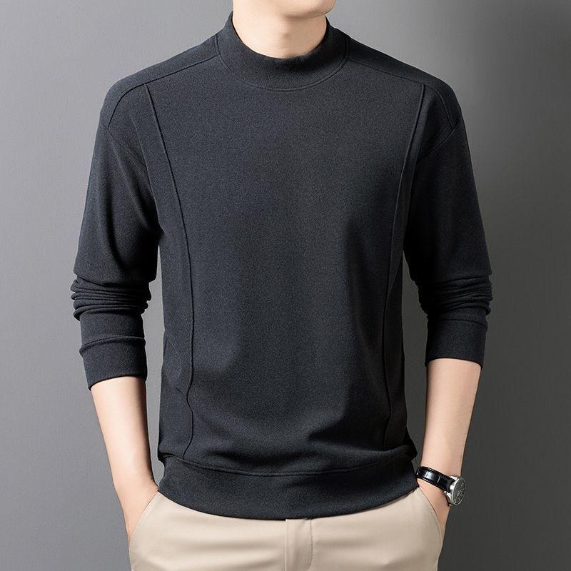 Autumn Winter Men's New Long-sleeved T-shirt Warm German Velvet Pullover Sweatshirt Bottom Solid Color Top