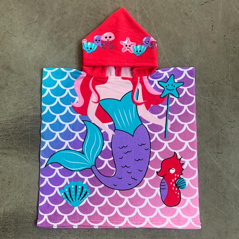 Kids' Cartoon Hooded Bath Towel & Beach Cape - Large Absorbent Bathrobe Cloak