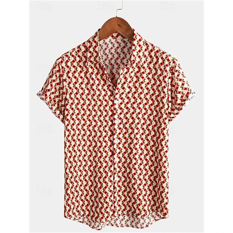 Retro Classic 70s Pattern Print Short Sleeved Shirt For Men Casual Lapel Button Shirt 3D Printed Polyester Fashion Street Shirt