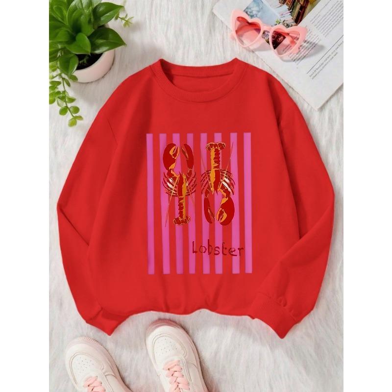 Kids Sweatshirt Lobster Print Sweatshirt - Round Neck Casual Sweater 110