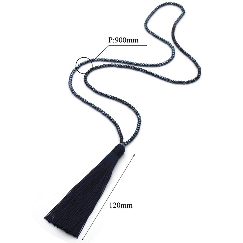 New Fashion Boho Long Fringe Tassel Necklaces Women Collier Glass Beads Crystal Statement Collar Bohemian Zircon Gifts