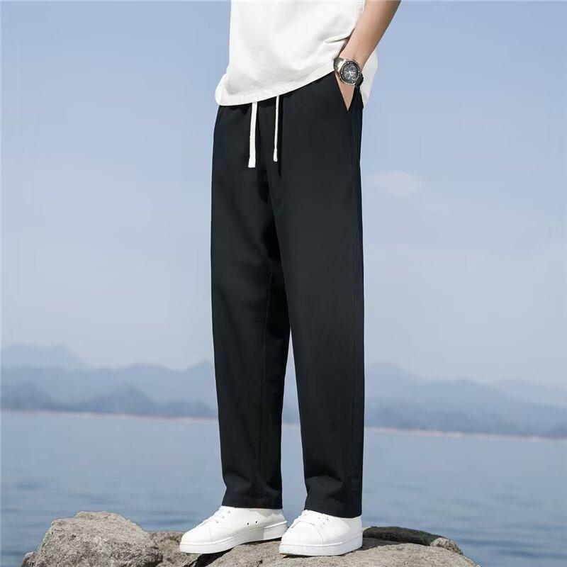 Linen Trousers Men's New Summer Cotton and Linen Pants Thin Drape Wide Legs Loose Versatile Straight Casual Trousers