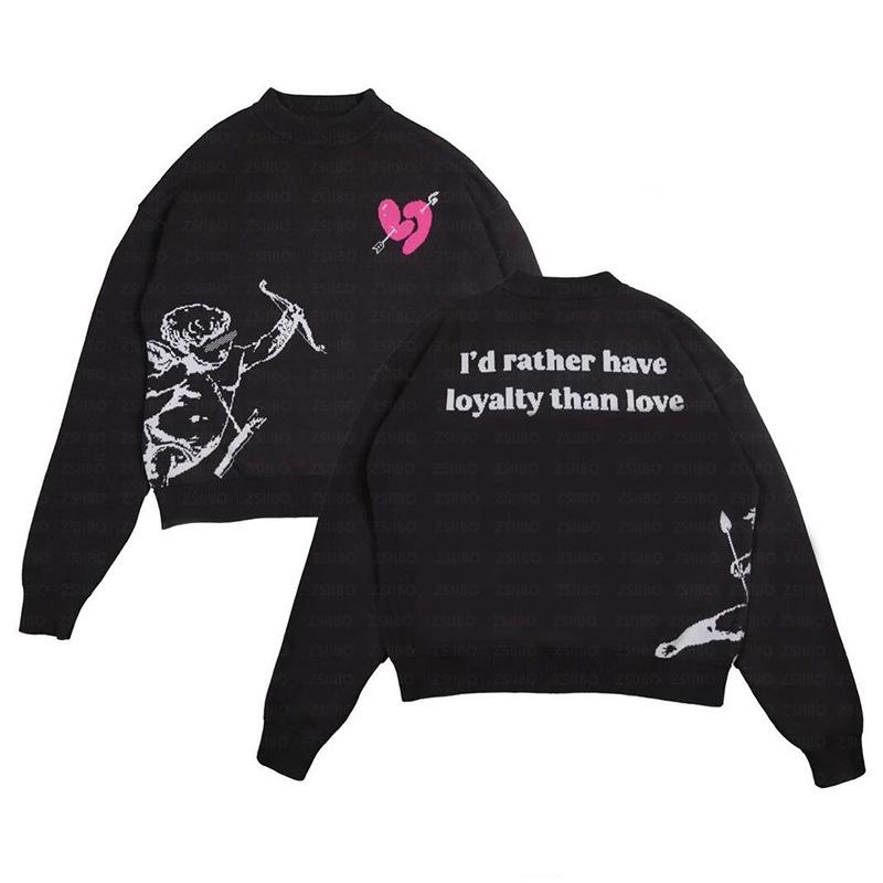 Y2K American High Street Casual Cupid Archery Jacquard Knit Sweater for Men and Women
