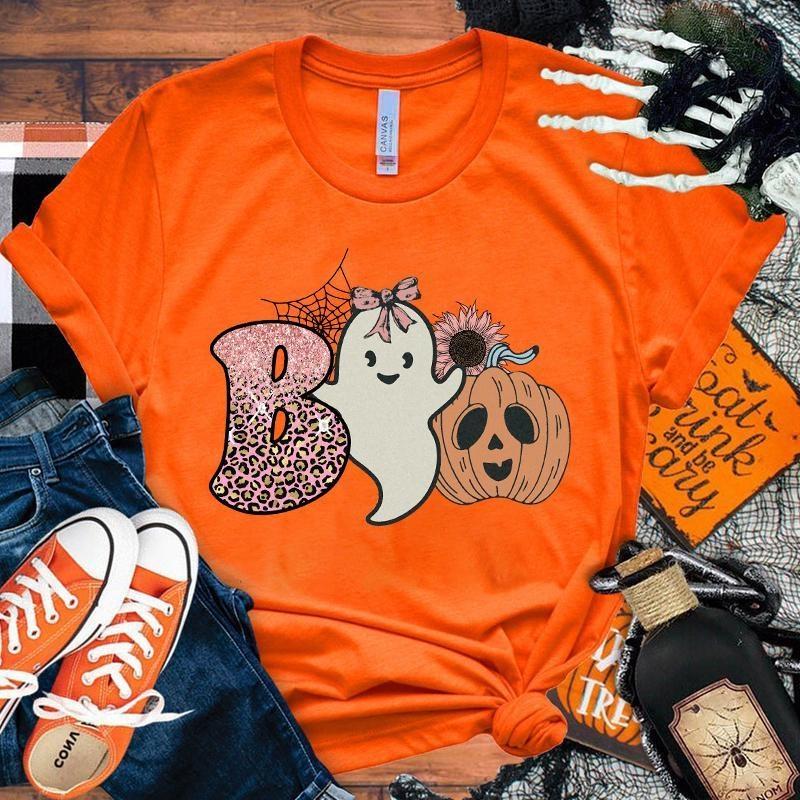 

Новые популярные футболки с принтом «Хэллоуин Бу» для женщин и девочек, унисекс, повседневные свободные футболки с круглым вырезом, креативные персонализированные футболки