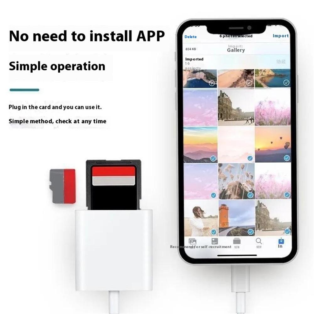 2 In 1 Lightning to SD/TF Card Reader Fast Data Transfer Compatible with Ios, No App Required