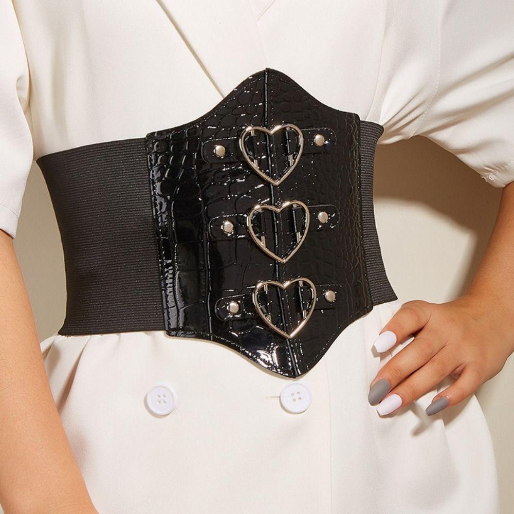 PU Leather Female Waistband Dress Girdle Wide Waist Belt Luxury Love Buckle Cummerbunds  Dress