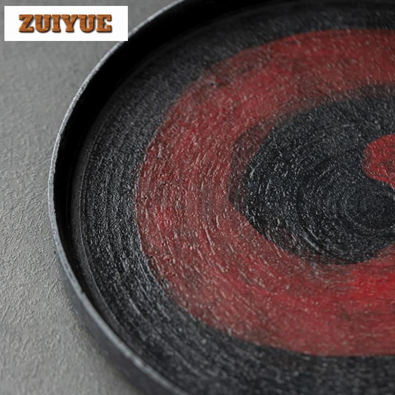 Brush Red Ceramic Tea Tray Handmade Coarse Pottery Dry Soaking Tray Breakfast Tray, Fruit Storage Plate Kung Fu Tea Ceremony