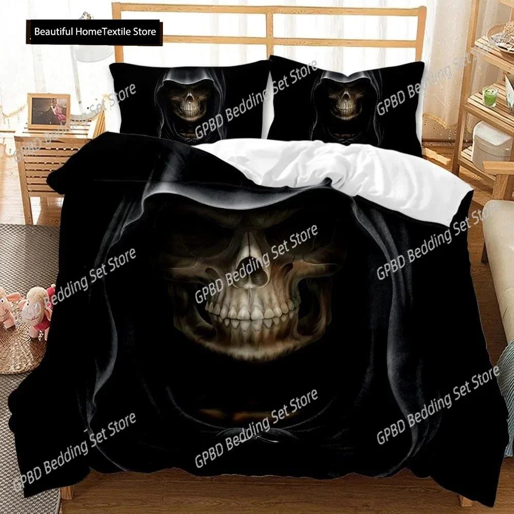 Skull Duvet Cover Set Halloween Men Horror Gothic Comfortable Duvet Quilt Cover Pillowcase Bedding Set Decoration Home Textile