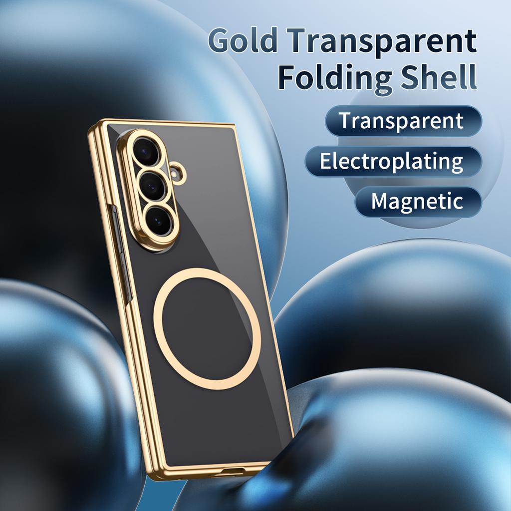 Business Electroplated Edge Transparent Magnetic Case for Samsung Galaxy Z Fold 8 Ultra 7 6 5 4 3 Tempered Film Glass PC Cover