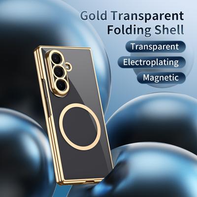 For Samsung Galaxy Z Fold 7 6 5 4 3 Fine Hole Transparent Magnetic Tape Tempered Glass Membrane Folding Shockproof Phone Case